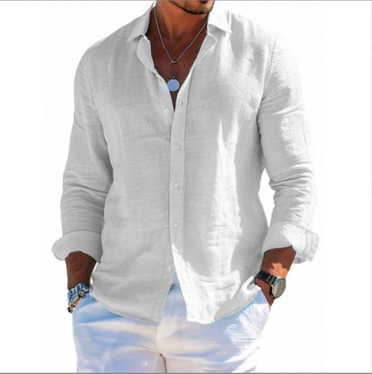 Camisa de Playa Manga Larga con Solapa - Diseño Liso Masculino - Image 17