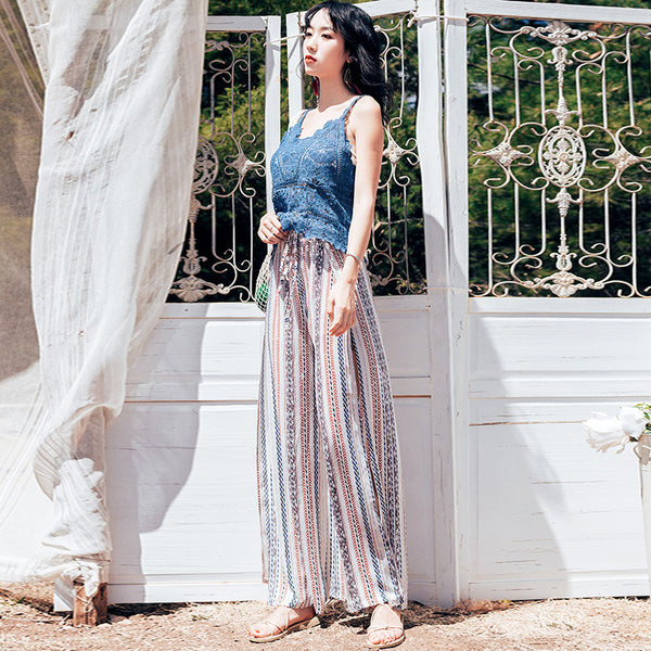 Pantalones Sueltos de Cintura Alta con Rayas