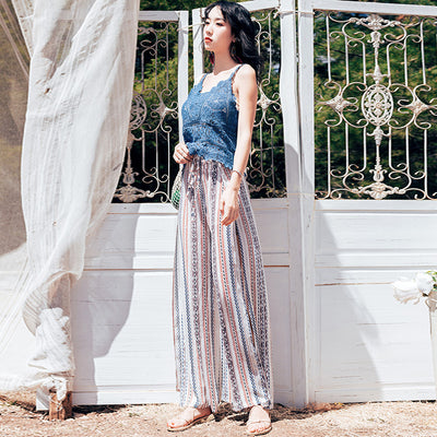 Pantalones Sueltos de Cintura Alta con Rayas
