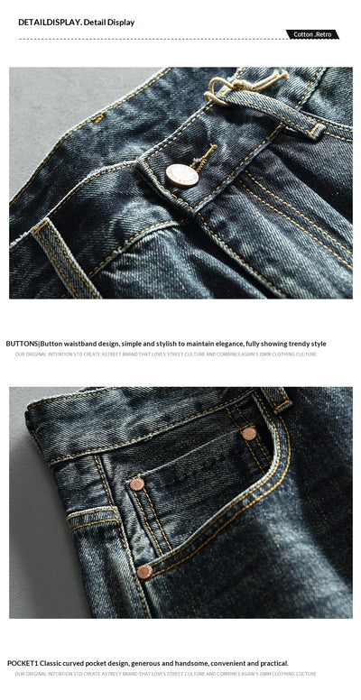 Pantalones Denim Azul Retro Efecto Desgastado para Hombre - Image 10