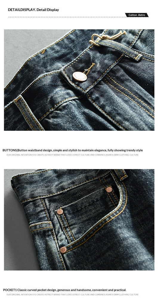 Pantalones Denim Azul Retro Efecto Desgastado para Hombre - Image 10