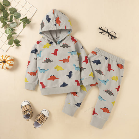 Conjunto de Sudadera con Capucha y Pantalón Estampado Dinosaurios para Otoño e Invierno