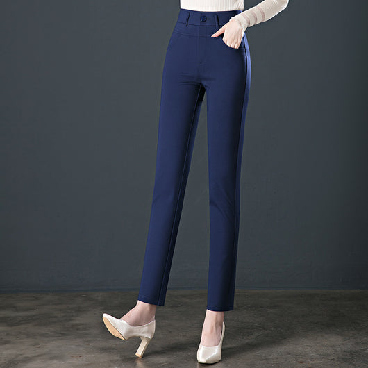 Pantalones de Cintura Alta Elásticos en Colores Sólidos para Mujer - Image 7
