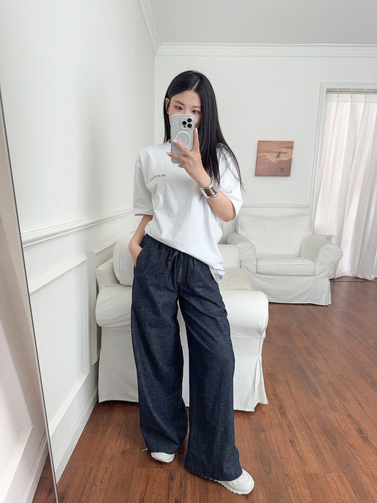 Pantalones Vaqueros Anchos con Cintura Elástica y Cordón Ajustable - Image 12