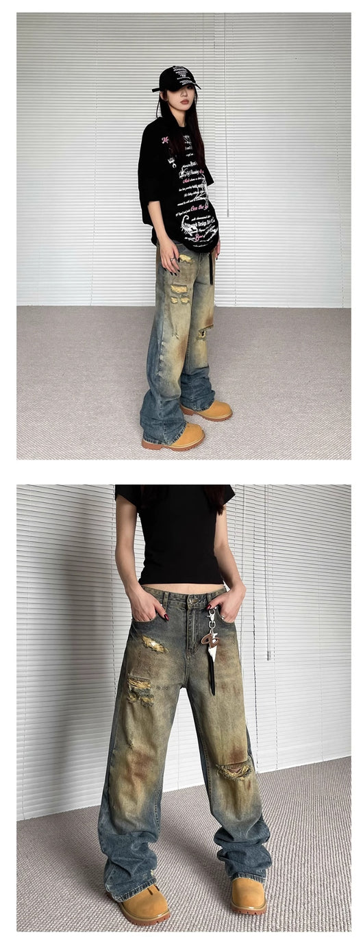 Pantalones Vaqueros Rotos Oversize Rectos de Pierna Ancha - Estilo Urbano Descontracturado - Image 16