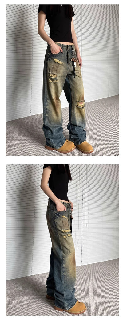 Pantalones Vaqueros Rotos Oversize Rectos de Pierna Ancha - Estilo Urbano Descontracturado - Image 12
