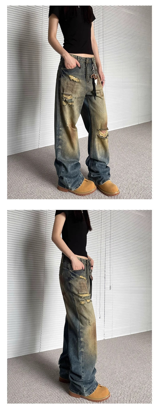 Pantalones Vaqueros Rotos Oversize Rectos de Pierna Ancha - Estilo Urbano Descontracturado - Image 12