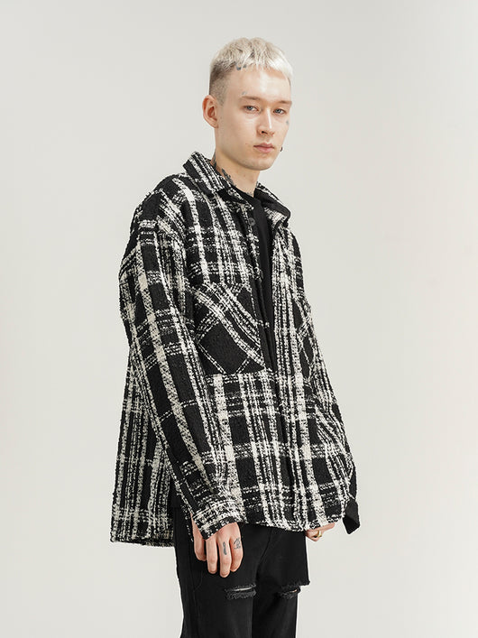 Camisa Chaqueta de Lana Cuadros Blanco y Negro Unisex - Image 9