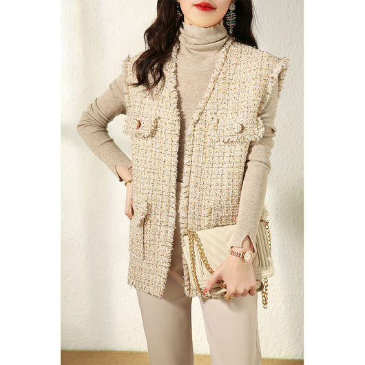 Chaleco de Tweed y Lana con Lentejuelas Doradas para Mujer - Image 10