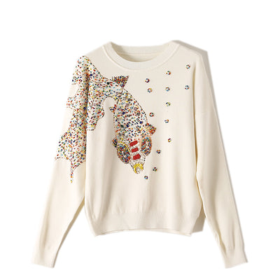 Suéter Tejido a Mano con Bordado de Diamantes - Blusa Dorada para Mujer - Image 4