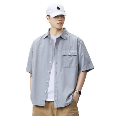 Camisa Holgada de Algodón Japonés para Hombre - Colores Sólidos - Image 5