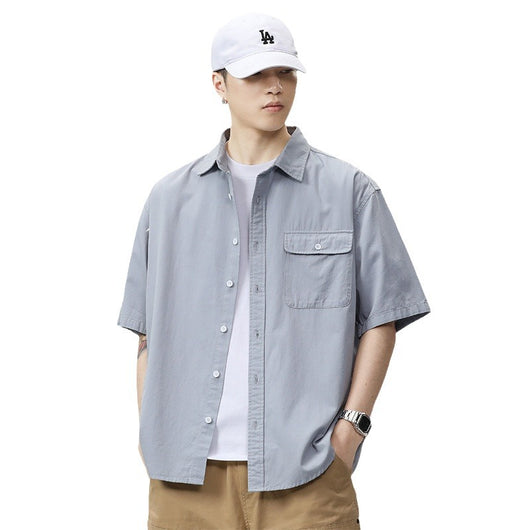 Camisa Holgada de Algodón Japonés para Hombre - Colores Sólidos - Image 5