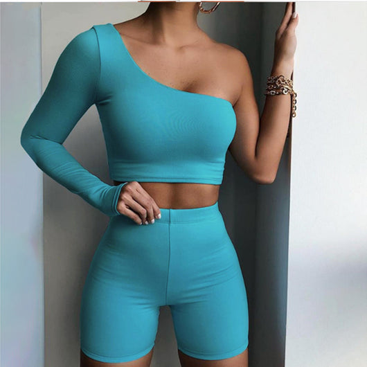 Conjunto Deportivo Yoga Asimétrico de Un Hombro en Colores Sólidos