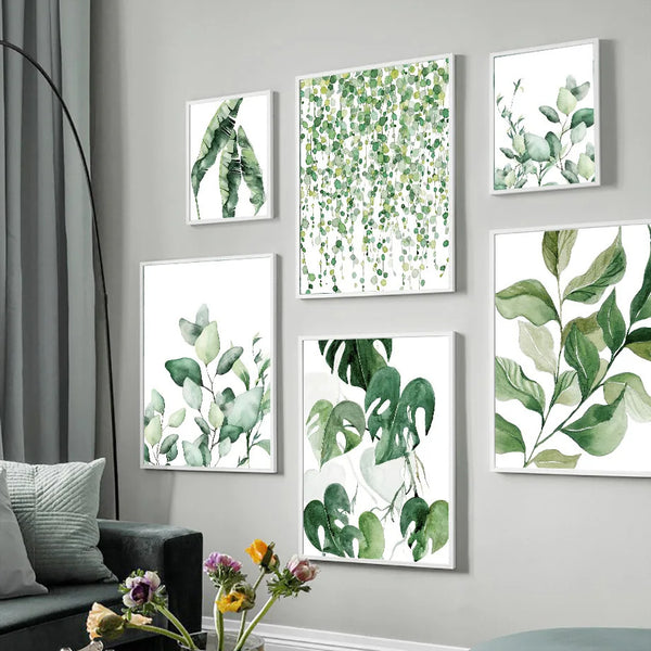 Lámina Decorativa Hoja Monstera Acuarela Verde