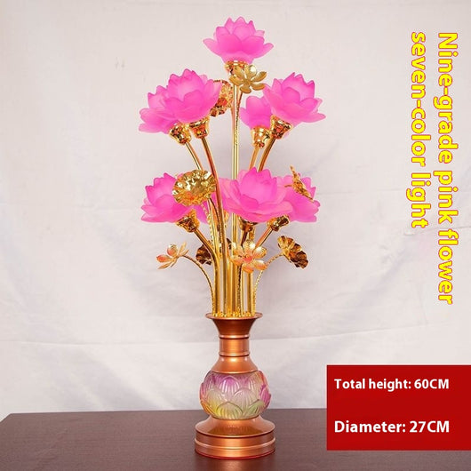 Linterna LED de Loto en Vidrio Coloreado para Altar Budista - Image 34