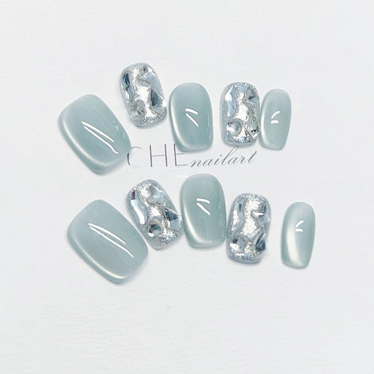 Uñas Postizas Personalizadas Ojo de Gato Cuadrado Azul Verano - Image 9