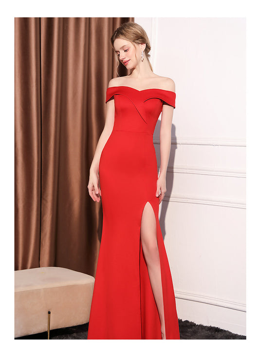 Vestido Largo Elegante Hombros Descubiertos con Cola de Pez - Image 18