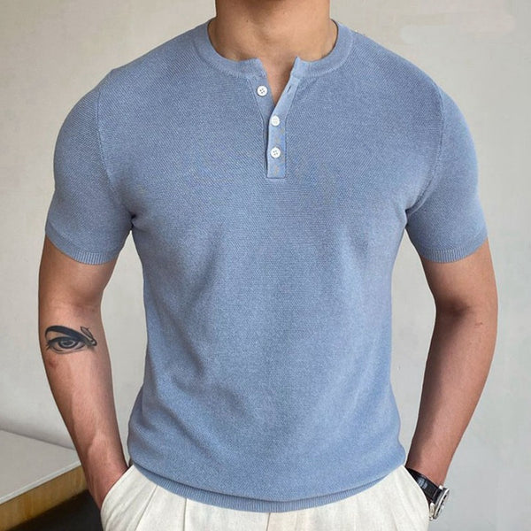 Camiseta de Lana Cuello Redondo Manga Corta para Hombre