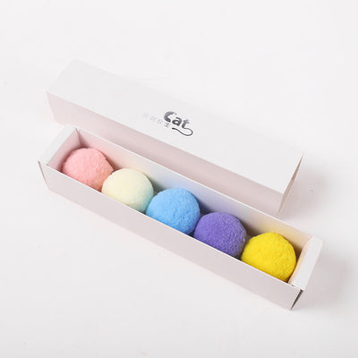 Five colorful plush balls in a white gift box, including pink, yellow, blue, purple, and bright yellow. - Image 5