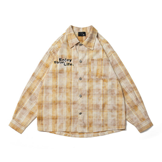 Camisa Cuadriculada Retro Americana con Bordado de Alfabeto - Image 14