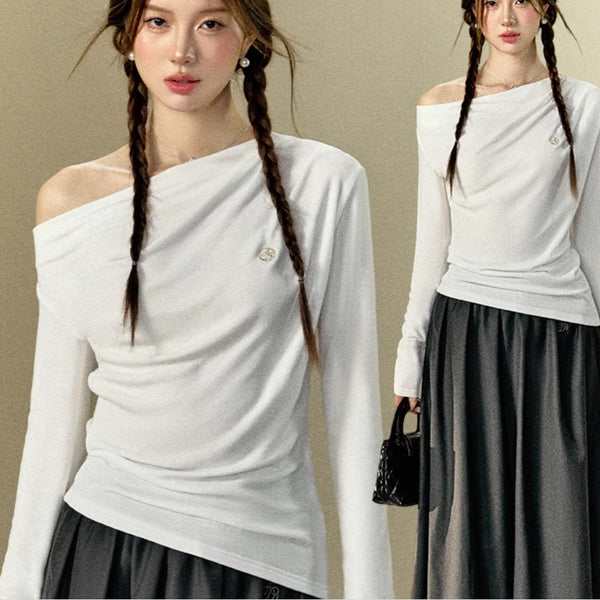 Suéter Cuello Diagonal Manga Larga Multicolor Elegante