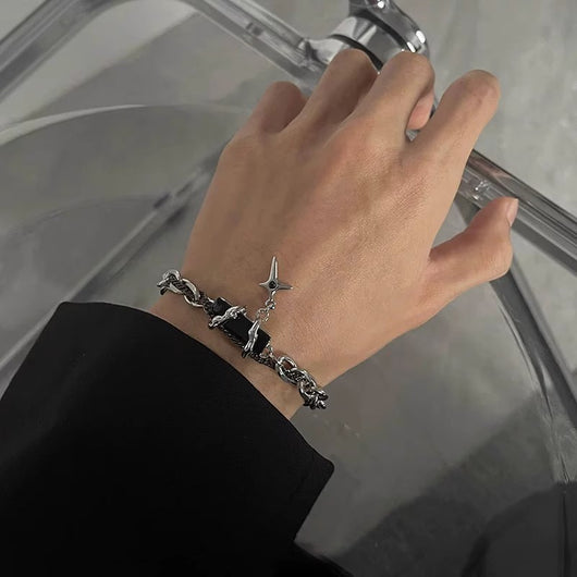 Pulsera de Diamante Negro con Estrella Bordada para Hombre - Image 2