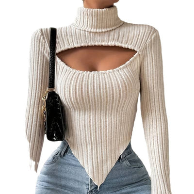 Blusa Tejida Rayada con Detalles Calados - Manga Larga Irregular Otoño Invierno - Image 5