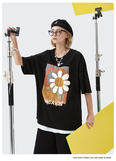 Playera Estampada con Margaritas Cartoon en Relieve - Manga Corta - Image 13
