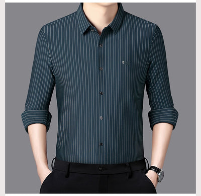 Camisa de Rayas Manga Larga para Hombre - Casual Ejecutivo Primavera Otoño - Image 12