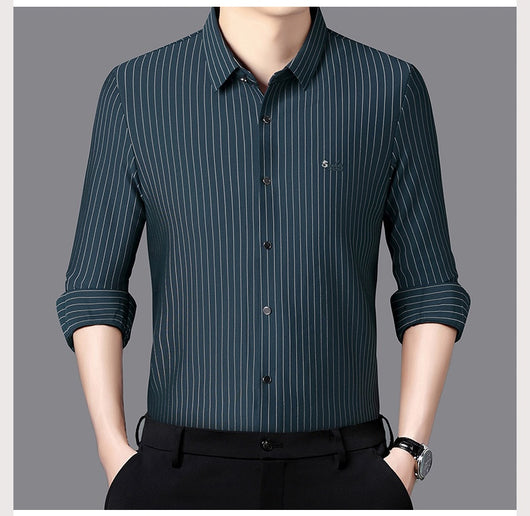 Camisa de Rayas Manga Larga para Hombre - Casual Ejecutivo Primavera Otoño - Image 12