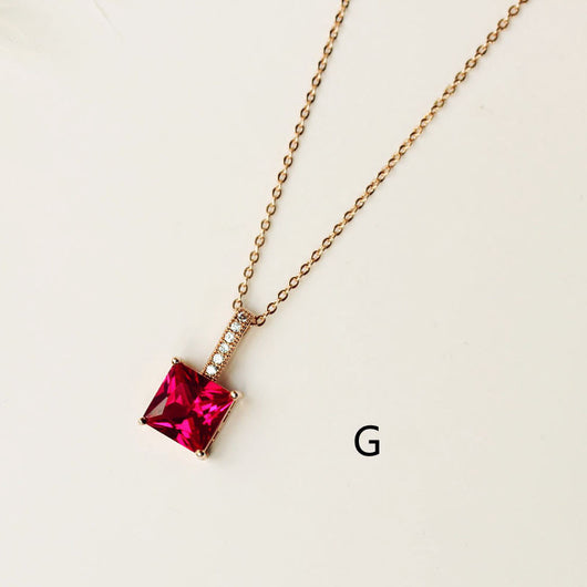 Collar Clavícula Diamante Rojo con Pendiente Rubí - Cadena Corta Elegante - Image 19