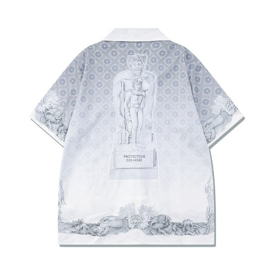 Playera Retro Estilo Casual con Estampa Estatua de Piedra Blanca y Plateada - Image 5