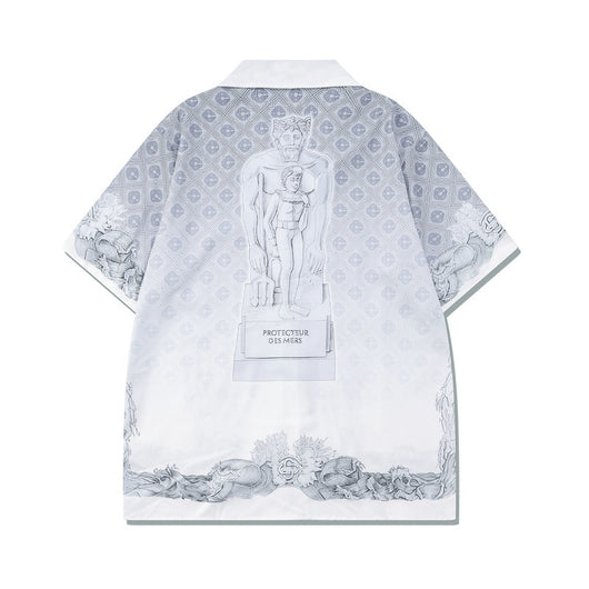 Playera Retro Estilo Casual con Estampa Estatua de Piedra Blanca y Plateada - Image 5