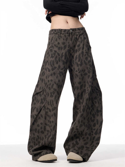 Pantalones Jeans Leopardo Retro Mujer Cintura Alta Pierna Ancha - Image 4