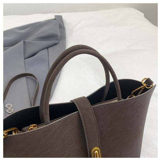 Bolsa Tote Minimalista de Alta Capacidad con Acabado Ante Retro - Image 11