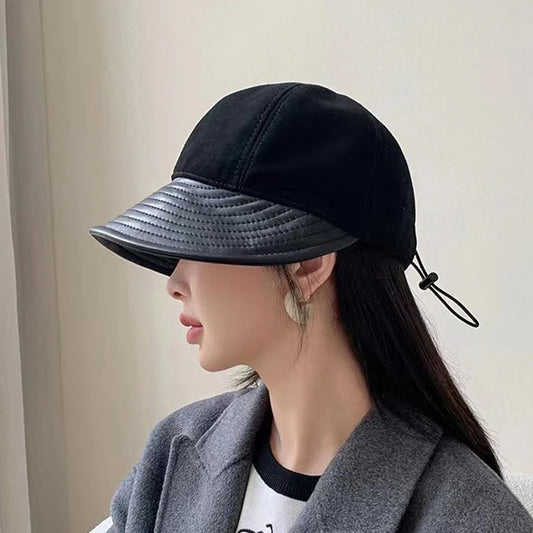 Sombrero Tipo Cubo de Cuero Genuino Estilo Coreano para Otoño e Invierno