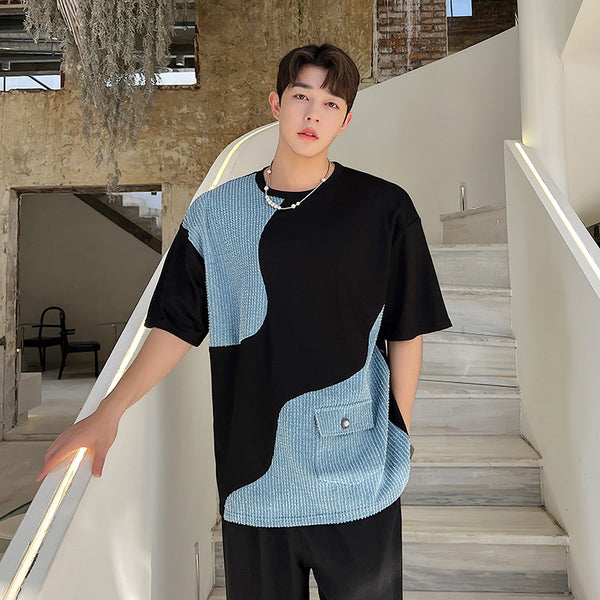 Camiseta Manga Corta Hombre con Panel de Mezclilla