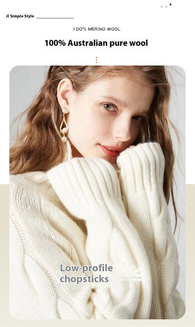 Suéter de Cuello Alto Tejido Grueso Estilo Relajado para Mujer - Image 11