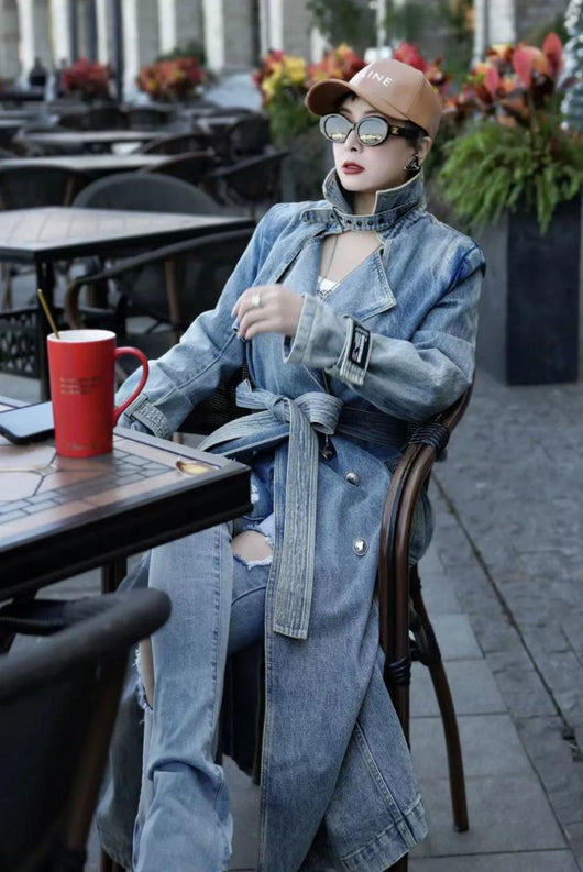 Abrigo Trinchera Denim Retro con Personalidad - Image 9