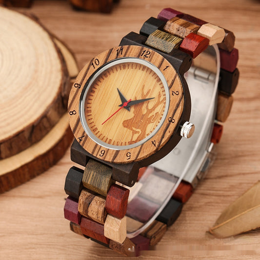 Reloj de Pulsera Mujer Madera Cuarzo Diseño Alce Colorido
