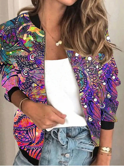 Abrigo Cardigan Estampado con Cuello Alto Suelto para Mujer - Image 7