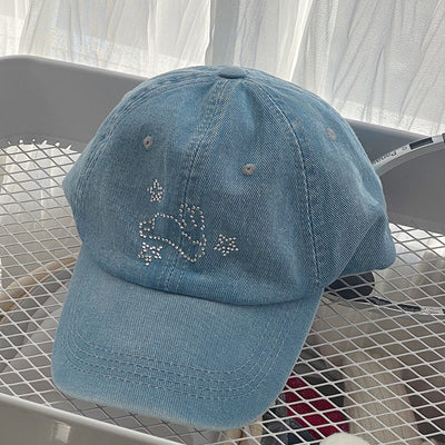 Gorra de Béisbol Denim Azul con Cristales Brillantes XINGX