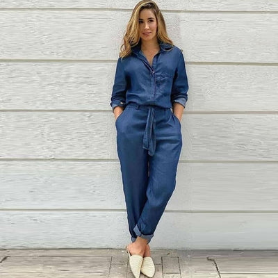 Overol Denim para Mujer con Camisa Integrada y Cinturón - Image 4