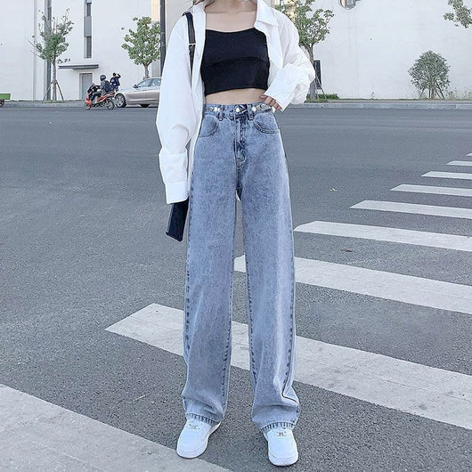 Jeans Rectos Azul Claro para Mujer - Corte Holgado y Moderno