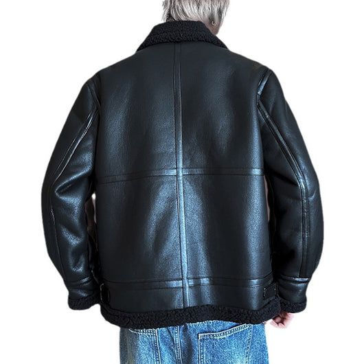 Chaqueta Acolchada de Cuero para Hombre con Cuello Polo - Image 4