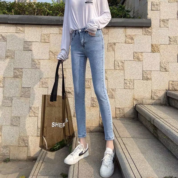 Pantalones Vaqueros Claros Talle Alto Ajustados Elásticos Tipo Lápiz Mujer