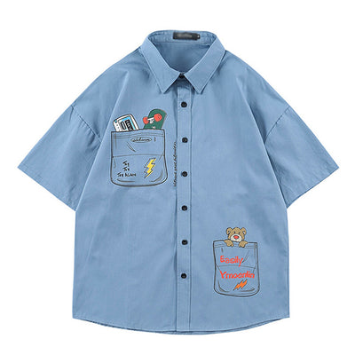 Camisa Casual Hombre Suelta con Costuras Estampadas en Color - Image 2