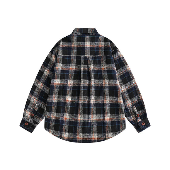 Camisa de Cuadros con Bolsillo Decorativo y Solapa a Juego
