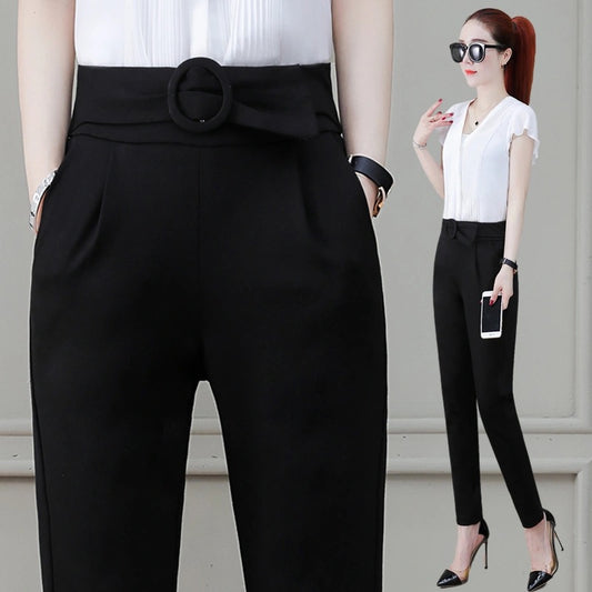 Pantalones Harem Profesionales de Rayas Delgadas con Estiramiento
