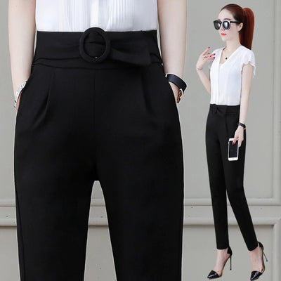 Pantalones Harem Profesionales de Rayas Delgadas con Estiramiento